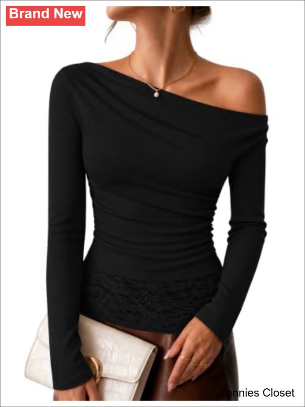 ✨ ZESICA Off Shoulder Long Sleeve Boat Neck Lace Hem Ruched Slim Fit Going Out